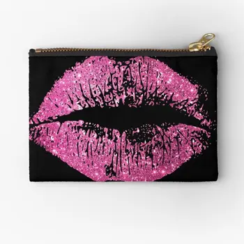 Стилни Розови блестящи устни, торбички с цип, джоб за пари, Чисто Женски Мъжки ключ, Малък портфейл, колан, опаковка в чанта, бельо, Чорапи