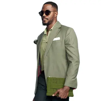 Мъжки костюми, яке, оборудвана комплект от 2 теми/ с много джобове, уникален дизайн, Зелен блейзър, тъмно зелени панталони, всекидневни комплект мъжки дрехи за всеки ден.