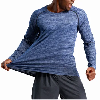 Спортна тениска за бягане за Мъже Свободна тениска за тренировки във фитнеса с дълъг ръкав Дишаща Бързосъхнеща Тениска за фитнес и Бодибилдинг Мъжки Спортни дрехи