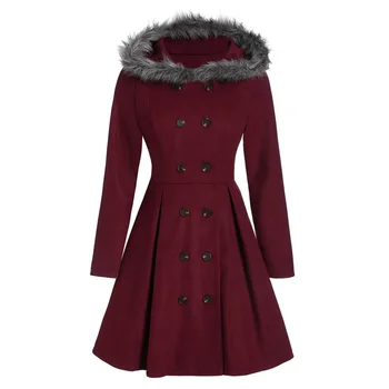 Дамски ежедневни модерна пола принцеси с качулка и козина, 2021, Ново зимно палто, вълнена, Коварен двубортное палто със средна дължина, яке
