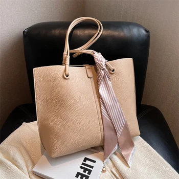 Модни универсална женска чанта с панделки, 2 комплекта, ежедневни чанти-тоут, Висококачествена кожена пътна чанта, Дамска чанта с голям капацитет