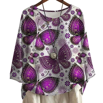 Женска тениска CLOOCL, Ретро Лилава риза с принтом пеперуди, модни градинска дрехи, ежедневни блуза, копчета, дрехи Y2k, тениски с дълъг ръкав