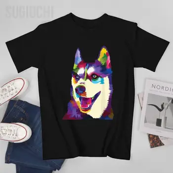 Унисекс, Мъжки ярка куче, дъгата кученце Сибирско Хъски, светеща тениска за кучета, тениски, тениски за жени, тениска за момчета от 100% памук