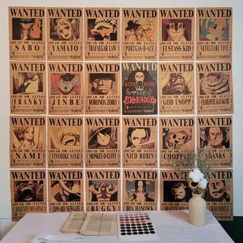One Piece Wanted Bounty Плакат От Плътна Крафт-хартия Аниме Luffy Сламена Шапка Пирати Четири Император на Око Шичибукай Тапети За Работния Плот RoomDecor