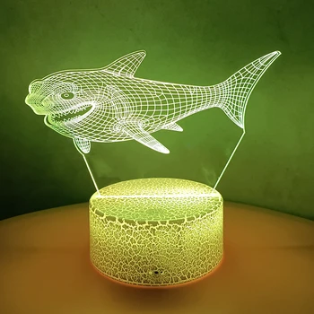 Nighdn 3D Shark Night LED Light Иллюзионная нощна лампа за бебета, 7 цвята, USB настолна нощна лампа, Коледен подарък за рожден ден, декорация за дома