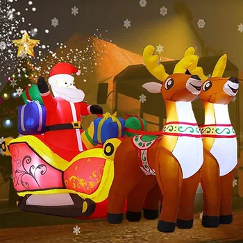 Коледна украса с дължина 2,1 м Надуваема играчка Шейната на Дядо Коледа с led подсветка Украса за партита на закрито и на открито