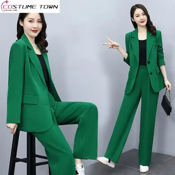 Женски костюм 2022 година, пролетта и есента корейски модерен случайни професионален топ, широки панталони, намаляваща възраст, комплект от две части