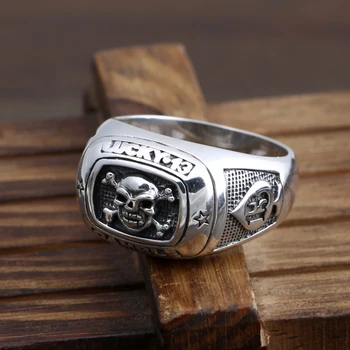 Тайландски производител на сребърни бижута S925 Стерлинговое сребро Американски пънк череп Рицарски кръст Модерен мъжки пръстен