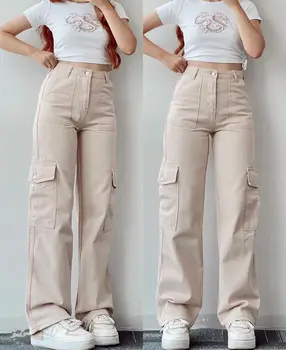 Реколта Директни, нов стил, широки панталони, ежедневни панталони с джобове, широки есенни женски y2k, карго с висока талия, зимни Трафика на Jean