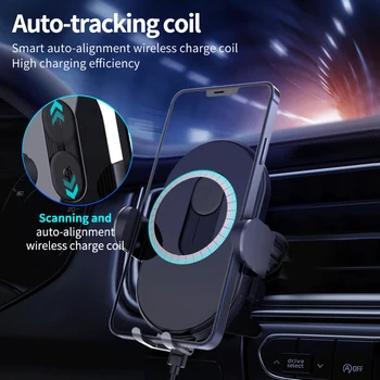 Кола за телефон с магнитен Qi мощност 15 W, мултифункционален Универсален автоматичен интелигентен скенер за 12 автомобилни аксесоари