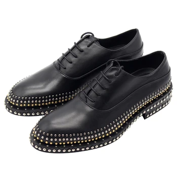 Мъжки обувки-oxfords клас лукс с високо качество от естествена телешка кожа, ръчна изработка с хиляди копчета, мъжки модел обувки от джентльменской кожа с черен цвят за сватба