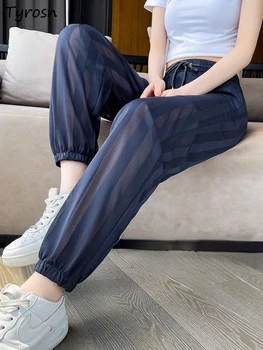 Панталони-зреещи Дамски Летни Тънки Спортен Дизайн Свободни Универсални Студентски С Висока Талия, Выдалбливают Модни Дамски Обувки В Корейски Стил Класически