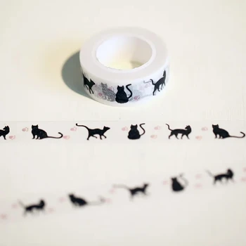 1 бр./опаковане. Нови Японски Хартиени ленти Васи с шарени Черна котка 15 мм * 10 м, тиксо, лепило Декоративен, Стационарен лепило