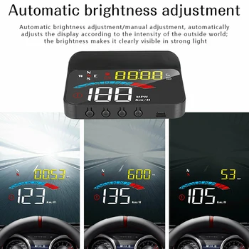 Авто HUD дисплей, система проекция на предното стъкло, Скоростомер, аларма за превишаване на скоростта, led цифров дисплей на GPS