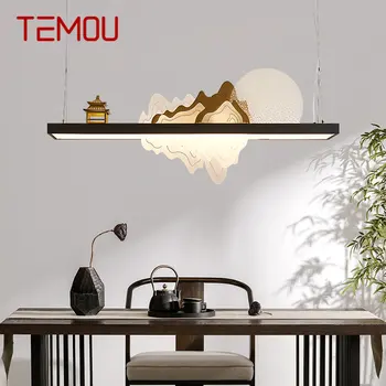 TEMOU Китайски Стил Подвесная Led Лампа Творчески Дзен Дизайн Пейзаж Таванна Полилей За Домашно чайната Интериор Трапезария