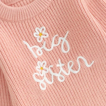 Пуловер с бродерия букви за момичета, Ежедневни пуловер с кръгло деколте и дълги ръкави за деца, блузи, детска риза свободно намаляване на