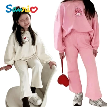 Sanrios My Melody Cinnamoroll Kuromi Есенно-зимния комплект за момичета, модни блузи с анимационни принтом, разкроена панталони, всекидневни, детски костюм