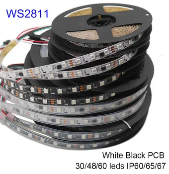 WS2811 Smart Pixel Led лента DC12V 30/48/60 светодиода/m 5 m/лот Бяла/Черна печатна платка Пълноцветен RGB led лента Неон
