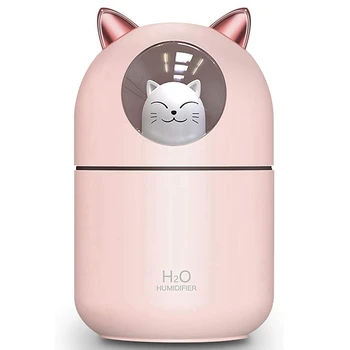 2X Овлажнител на въздуха Cool Mist със сладък котка за дома, лека нощ оборудвани с котка чат, който е необходим чистият въздух за детска стая, лесна за почистване Розов