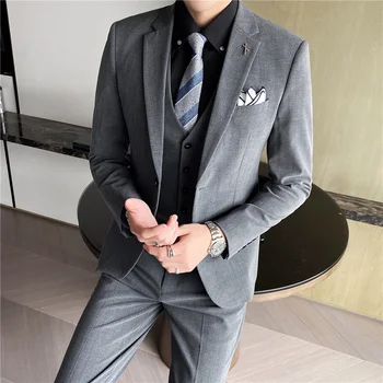 2023 Мъжки сватбен костюм (Сако + жилетка + панталони) Бизнес корейската версия trend тънък и красив Блейзър младоженеца-тройка