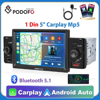 Podofo 1 din CarPlay Радио Android Auto 5 
