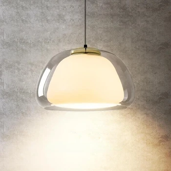 Креативен Jelly Окачен Лампа Nordic Design Restaurant Kitchen Light E27 Прозрачни и Млечно Двупластова Стъклена Полилей