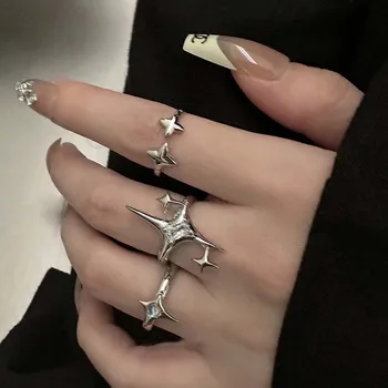 Ретро-пръстен с нишов дизайн, с кръстосан звездна светлина, луксозен темпераментным дупка, регулируема обиколка на пръст, пръстен за женски аксесоари