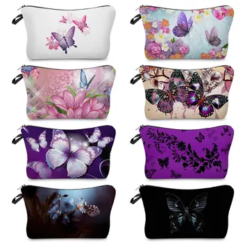 Модерен Арт дизайн, чанта за тоалетни принадлежности, Плажни чанти за пътуване, козметични чанти с принтом сладка пеперуда, Чанта за грим, женски Потребителски преносими светкавици