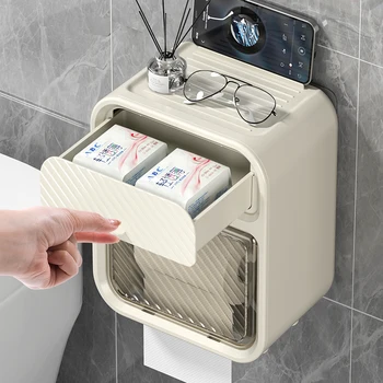 Кутия за тоалетна хартия без перфорация, водоустойчива кутия за тоалетни принадлежности, стенен държач за ролка хартия, кутия за съхранение на тоалетна хартия