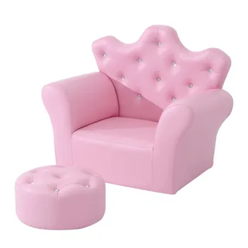 Детски диван с скамеечкой за краката Princess Sofa Детско столче Мебели за хола Детски разтегателен Crown Infantil Розов