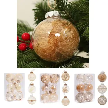 6шт Прозрачна Коледна топка мозък заобиколен с ленена връв, Коледни украси за домашни любимци, 8 см Висулки на Коледна елха в скандинавски стил За дома