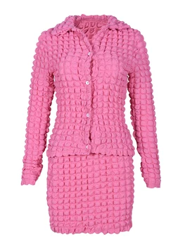 Комплекти прагове Pink Cowgirls за жени, ярко розови тоалети, комплект с принтом Y2k, Съкратен топ, облегающая мини-пола с дълъг ръкав, Ергенско парти