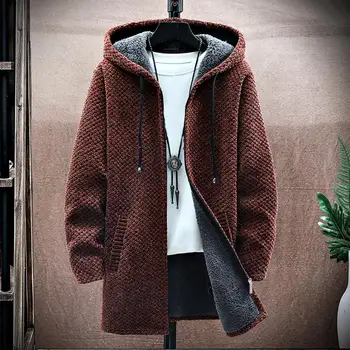 Модерно мъжко яке с завязками, есенно-зимно мъжко палто, джобове, вязаная яке