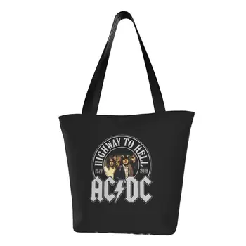 Ретро рок AC DC Чанти за хранителни покупки на Дамски музикална група Хеви-Метъл Холщовые чанти за пазаруване през рамо Чанта с голям капацитет