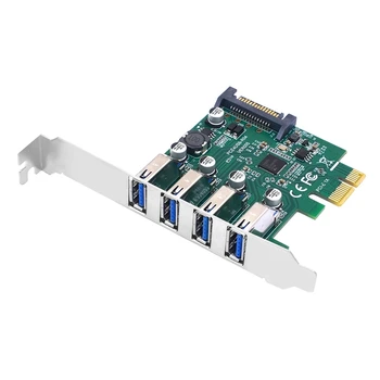 1 Брой PCIE 1X до USB3.2 Карта за разширение PCI-E 4 порта USB3.2 Адаптер Множител Зелен