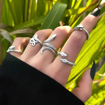 5шт 2023 Нова мода геометрична комбинация бижута за ставите, прост набор пръстени във формата на короната са в стил ретро, дамски бижута комплект пръстени със змии