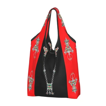 Обичай чанти за пазаруване на бижута Kabyle Женски преносими чанти за пазаруване с голям капацитет Amazigh Carpet Берберски чанти за пазаруване