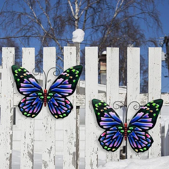 Метални стенни живопис с пеперуди Външен декор Стенни скулптура с пеперуди Окачен декор за дома, двора, двор, украса на градината 4 цвята