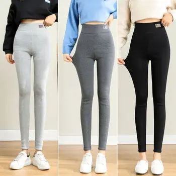 Дамски зимни стегнати панталони от топло кадифе, памук и вълна, разтеглив сиви гъсти ежедневни панталони X384