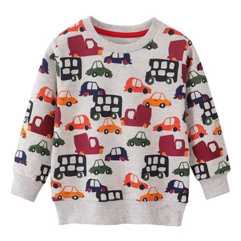 Тениска, бебешки дрехи, блузи с дълги ръкави за момчета и момичета, детски есенно-зимната мода, cartoony принт на автомобила, който е кръгъл отвор, Свободни