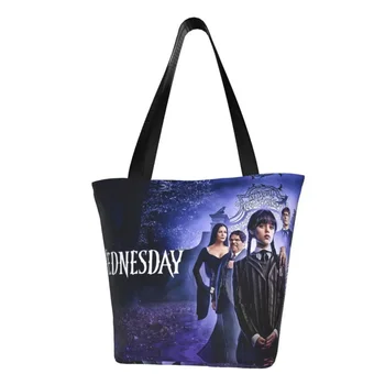 Чанта за покупки от филм на ужасите Среда Адамс с принтом върху платно, чанти през рамо, клоун чанта с голям капацитет