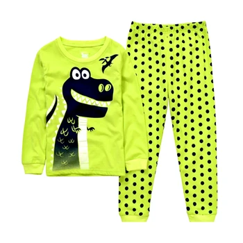 Чисто нов пролетно-есенен комплект на детски дрехи за дома, зелен комплект панталони с динозаврите и дълги ръкави, пижами и спално бельо за момчета и момичета