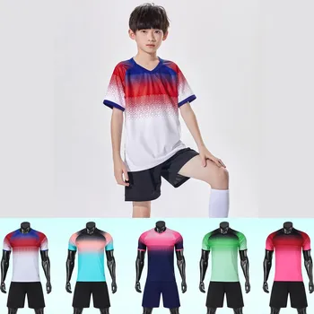 Детски дишащи футболни тениски Спортен костюм, къси Панталони С къси ръкави и уникален номер, име на Спортно облекло за зимните олимпийски игри Футбол