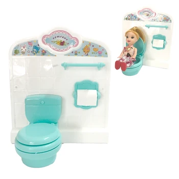 1 комплект мини-мебели Kelly За баня, зелено-бял с Тоалетна, Тоалетка, куклена къща, Миниатюрни мини-играчки за кукли Барби, аксесоари