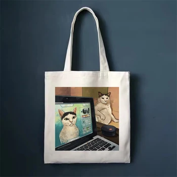 Чанта-тоут с сладък котка от памучна кърпа през рамо, чанти за пазаруване, дамска чанта, Сгъваема Еко Множество чанта за пазаруване