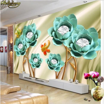 beibehang papel de parede Потребителски Фотообои Рисувани Стенни Залепете Красотата на Бижута, бижута Lotus Dragonfly Background Wall