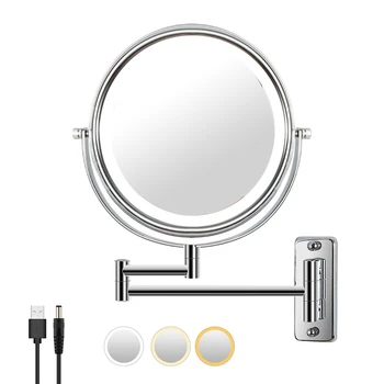 Стенно тоалетен огледало с удлинителем, лампа за тоалетна масичка и огледало за баня с 3-цветни теми