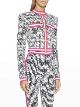 HIGH STREET, най-новата есенно-зимна модна дизайнерска яке 2023 г., женски жаккардовый жилетка с копчета във формата на лъв и монограм
