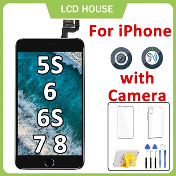 LCD дисплей За iPhone 5S 6 6S 7 8 Plus 7P 8P на Дисплея Пълен Комплект В Събирането на Заместител на 3D Сензорен Таблет AAA Качество + Инструменти