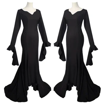 Женствена рокля за cosplay в сряда, семеен костюм Мортисии Адамс, черна рокля за церемонията, екипировки за партита